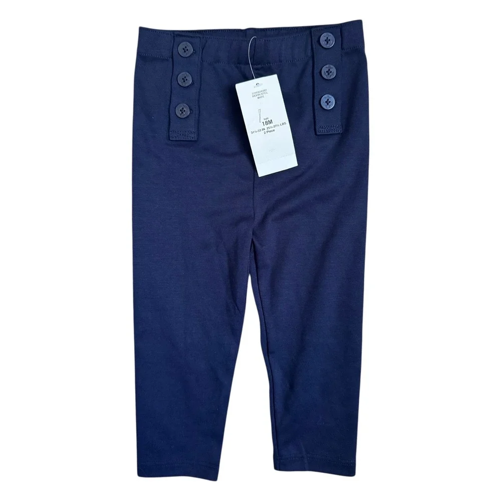 Ralph Lauren Baby Girls Navy Sailor Button‎ Leggings Pants Toddler Size 18M NEW